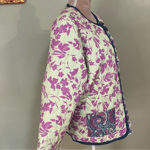 French Flair Womens Floral Pockets Quilted Button Up Scalloped Edges Jacket L - Picture 7 of 11